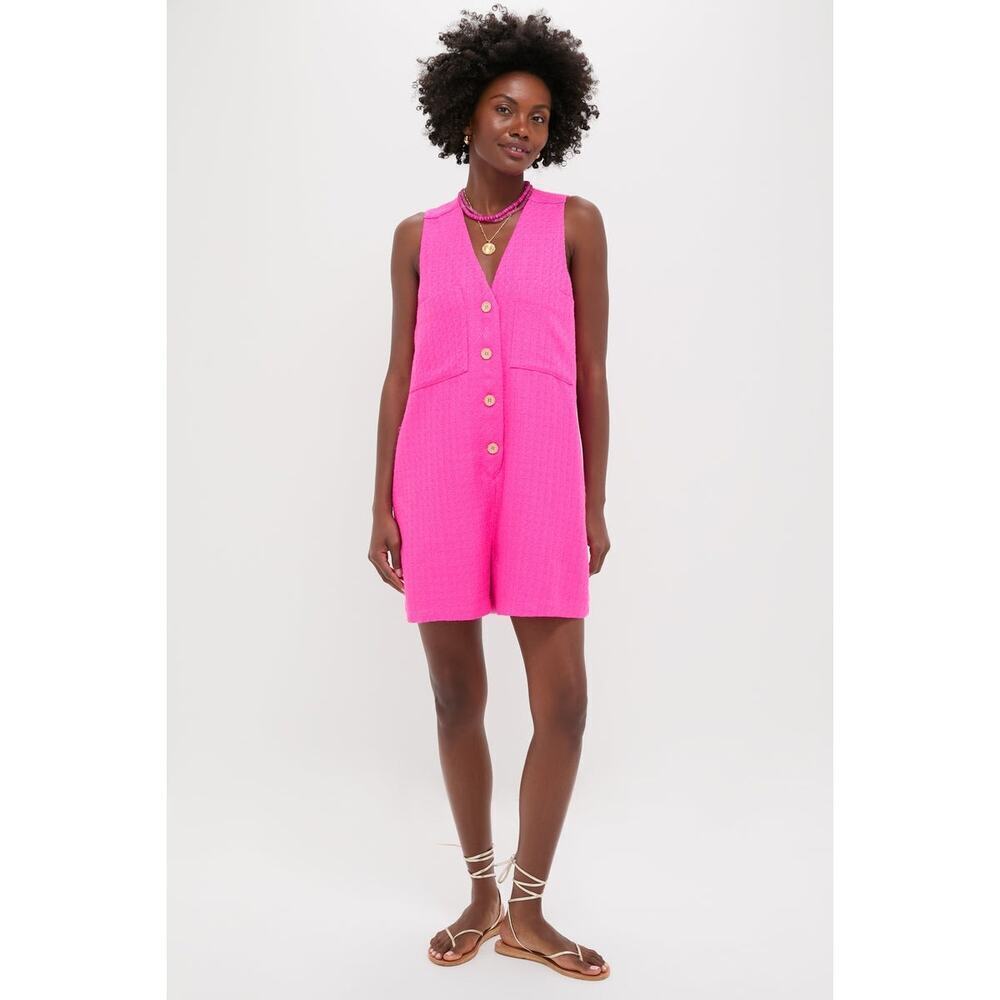 TUCKERNUCK Hot Pink Textured Myla Romper Size L NWT Retail $128 Tuckernuck
